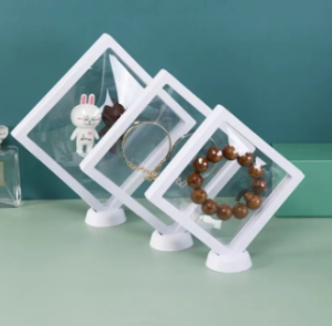 Floating Frame And Circular Base 3D Display Jewelry Case Box Suspension Storage PE Film Organizer