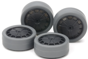 Hard Small Dia. Low-Profile Tires (26mm/GRAY) & Carbon Wheels (DISH, for SUPER X & XX CHASSIS)